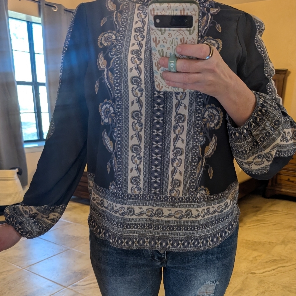 Chico's Black and White Patterned Blouse